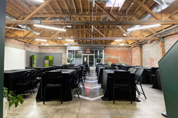 MG Studio Seminar - Black Linen & Chairs Side View